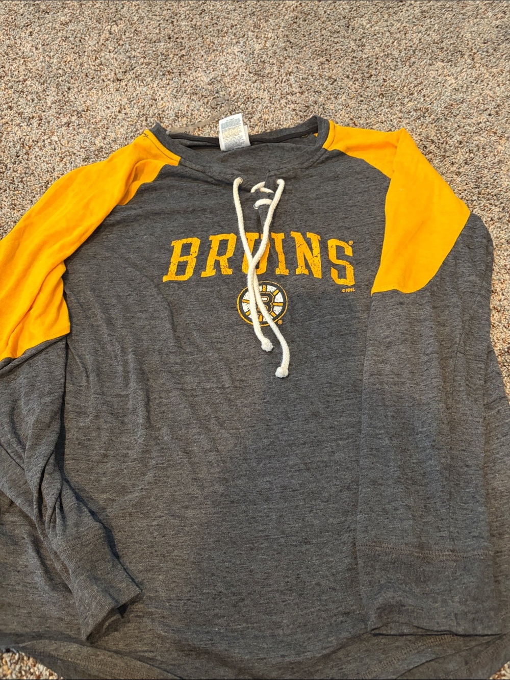 Bruins Grey and Yellow Lace-Up Raglan women’s  Top